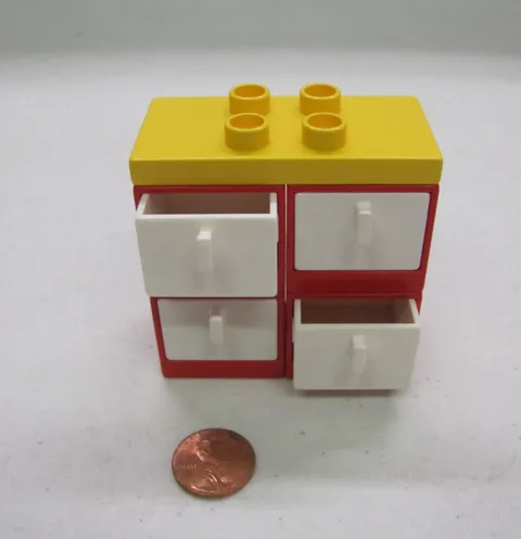 Lego Duplo Red Cabinet w/ 4 White Drawers Dresser For Room Vintage House #2