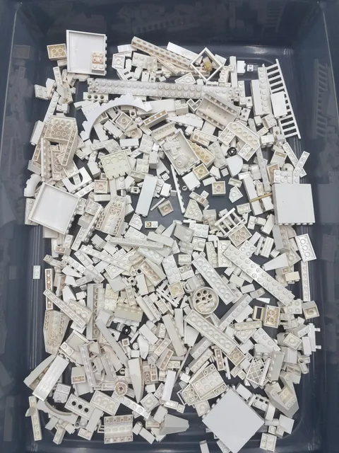 1 lb. and 6 oz.  Mixed White Legos - standard blocks and unique pieces (Lot A)
