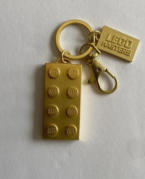 LEGO MASTERS TV PROMO Gold Chrome Lego Brick Keychain Keyring with clip
