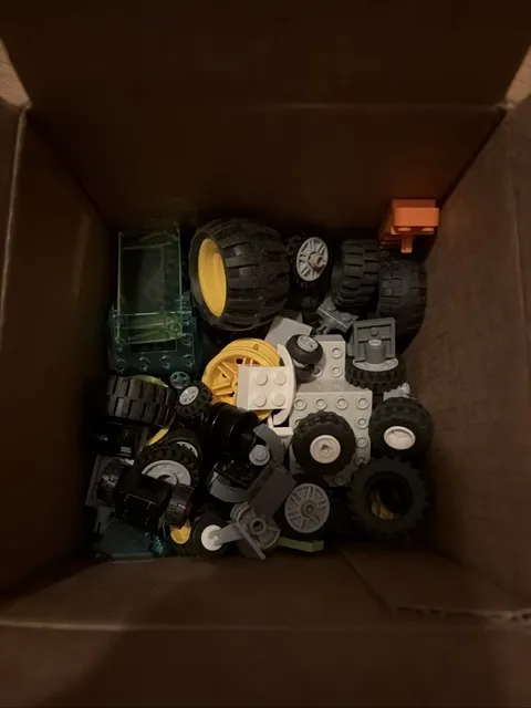 LEGO Bulk WHEELS LOT 1 lb Tires Axles Car Rims, Windows Parts Pieces + Built Car