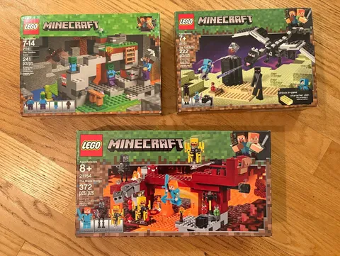 3 NEW LEGO Minecraft Sets The Blaze Bridge.  The Zombie Cave, The End Battle