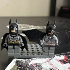 LEGO Batman Minifigure Lot of 2 w/ Capes & Bat Wings Black/Gray