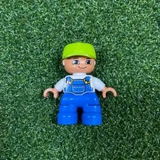 Lego Duplo Lime Green Cap Blue Overalls Figure