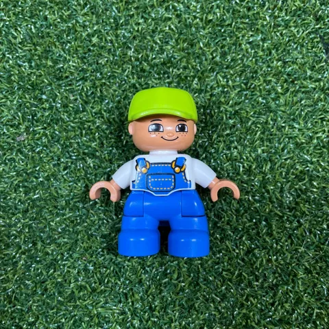 Lego Duplo Lime Green Cap Blue Overalls Figure