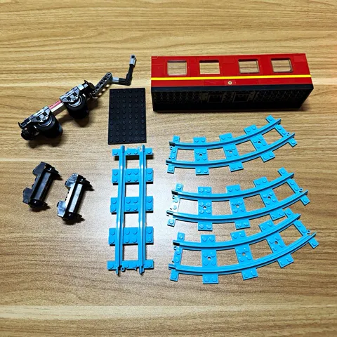 LEGO City Train Parts Lot Red Passenger Car Blue Track Rails Wheels