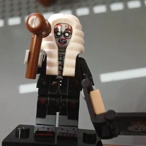 LEGO Judge Zombie Minifigure -  Custom Plastic - w/ White Wig, Gavel & Book
