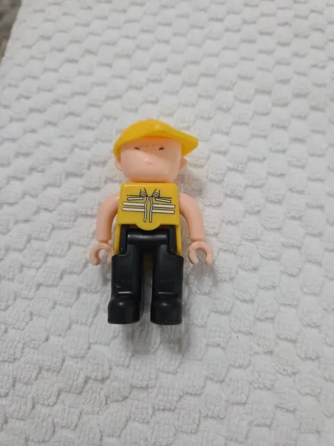 LEGO Duplo Construction Worker Figure Yellow Hard Hat Safety Vest Black Pants