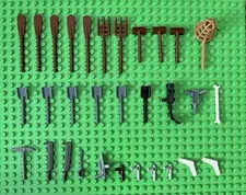 Lego Minifig Tools And Weapons Lot Of 30+ Pieces | Guns Swords Pickaxes And More