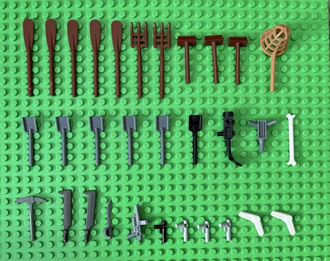 Lego Minifig Tools And Weapons Lot Of 30+ Pieces | Guns Swords Pickaxes And More