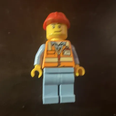LEGO Construction Worker Minifigure w/ Red Hard Hat & Safety Vest