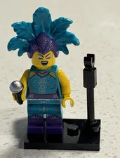 LEGO Minifigure Purple & Teal Singer with Microphone & Stand