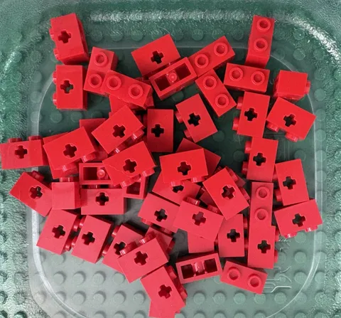 LEGO 50-piece Red Technic, Brick 1 x 2 with Axle Hole FREEE SHIPPING