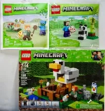 LEGO Minecraft: 21140 Chicken Coop, 30672 Steve & Panda, 30732 Alex's Campfire