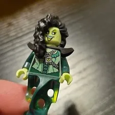 lego banshee singer from vidiyo Long Black Hair Dark Green Armor Torso Tail