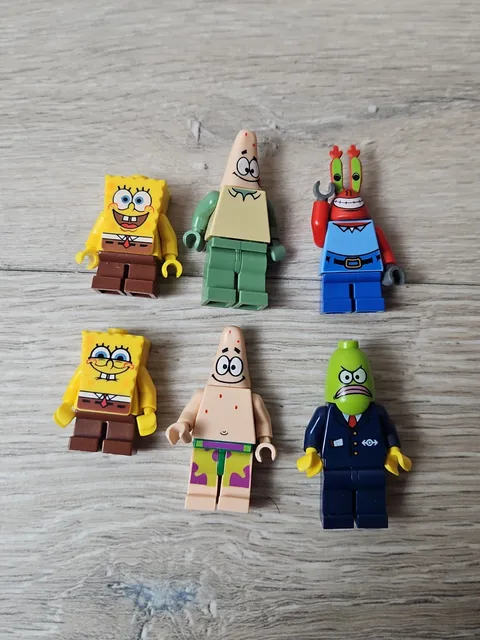 6 Lego Minifigurines.  SpongeBob Square Pants