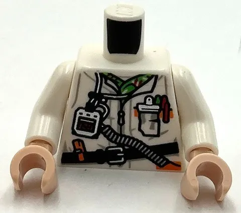 Lego New Minifig White Torso Devo Suit w/ Stopwatch Notebook Tool Belt Part