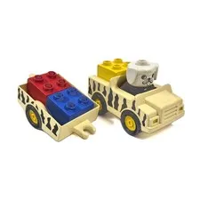 Vintage LEGO DUPLO Safari Jeep Trailer Dog Figure Cargo Bricks 4.7"