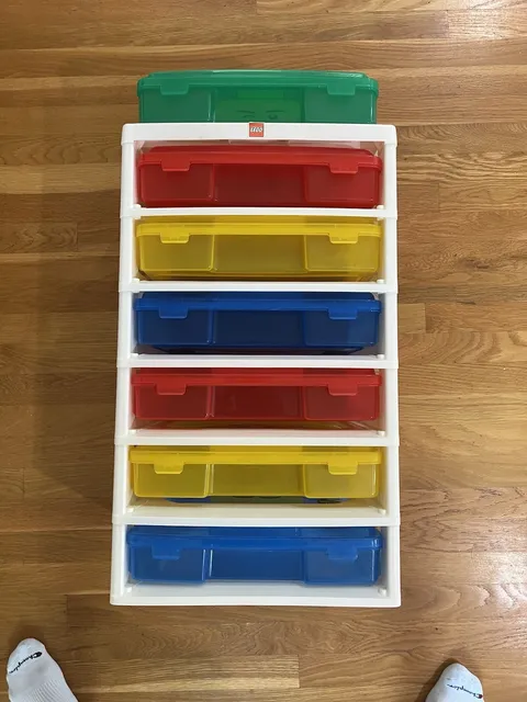 LEGO Storage Drawer Tower White Frame 6 Stackable Plastic Drawers Multicolor
