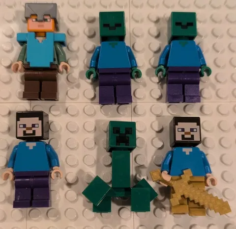 LEGO Minecraft Minifigure Character Bundle Lot Of 6 Zombie Creeper Steve Alex