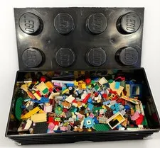 LEGO 8-Stud XL Black Brick Shaped Stackable Storage & LEGO Bulk 8lb Total
