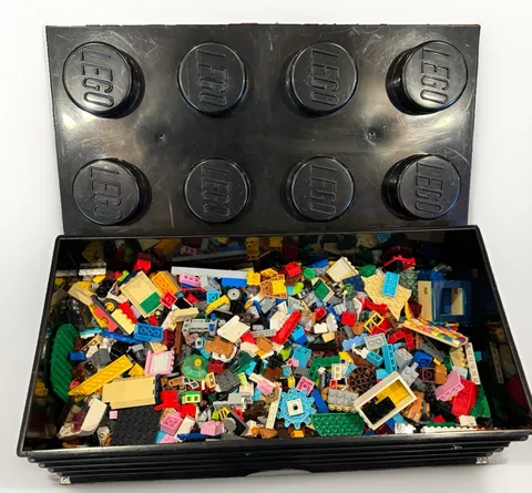 LEGO 8-Stud XL Black Brick Shaped Stackable Storage & LEGO Bulk 8lb Total