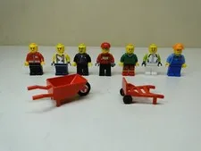 LEGO Minifigures Misc Lot of 7 Misc Figures Man Woman Farmer  Wheelbarrow Dolly