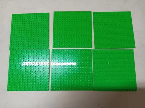 LEGO LOT OF 6 BRIGHT GREEN BASE PLATES 16X16 STUD #91405 5" X 5"