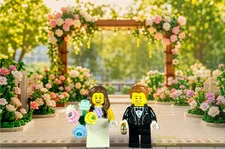 LEGO Wedding Minifigures: Bride + Flower in Hand | Groom + Golden Ring in Hand