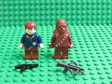Lot of 2 LEGO Star Wars minifigures Chewbacca Han Solo Hoth + weapons HH52