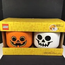 Lego Halloween Limited Edition LARGE Storage Heads White Skeleton Orange Pumpkin