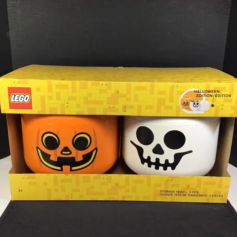 Lego Halloween Limited Edition LARGE Storage Heads White Skeleton Orange Pumpkin