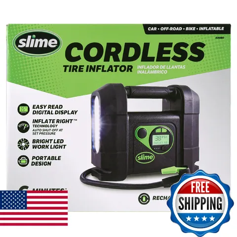 Slime 40080 Cordless Tire Inflator Rugged Portable Air Compressor Pump Auto