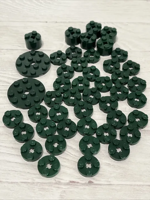 LEGO DARK GREEN LOT 46 PCS 4X4 2X2 ROUND PLATE BRICK VARIETY BUILDING PIECES