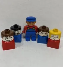 Lot Of 5 Vintage Lego Duplo Figures - Chunky Square People Minifigs Minifigures