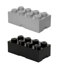 LEGO - Storage Box Brick Large - (X2) - Light Gray & Black