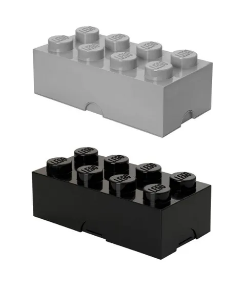LEGO - Storage Box Brick Large - (X2) - Light Gray & Black