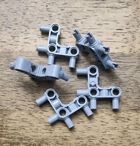 LEGO Light Bluish Gray Technic Pin Connector Perpendicular 3x3 Bent 4 Pins QTY 5
