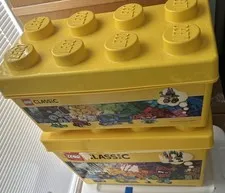 LEGO Yellow Brick Storage Case 8 Stud Plastic Bins Set 2 EMPTY 14x10x7, 14x7x7