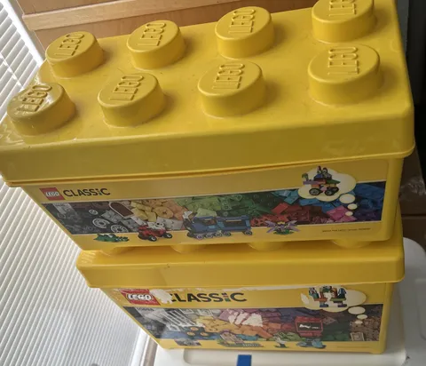 LEGO Yellow Brick Storage Case 8 Stud Plastic Bins Set 2 EMPTY 14x10x7, 14x7x7
