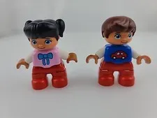 Lego Duplo Figure Kid Girl Pink Shirt  & Boy Child Car On Shirt Red Pants 