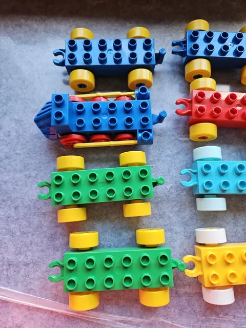 LEGO Duplo Train Car Wheel Base Lot Of 8 Vehicle Parts Red Yellow Blue Green 2x6