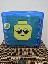 LEGO Bulk Lot Mixed Bricks Plates & Pieces, Blue Storage Case, Green Baseplate