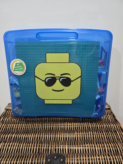 LEGO Bulk Lot Mixed Bricks Plates & Pieces, Blue Storage Case, Green Baseplate