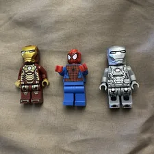 LEGO Minifigures Lot of 3 Iron Man, Spider-Man & Silver Iron Man Minifigs
