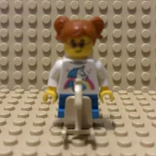 LEGO Minifigure Girl Brown Pigtails on Gray Rocking Horse Plastic Figure