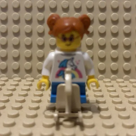 LEGO Minifigure Girl Brown Pigtails on Gray Rocking Horse Plastic Figure