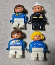 Lot of 4 Lego Vintage Duplo Figures Minifigures train conductor man woman, child