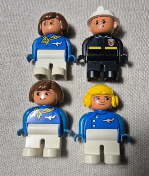 Lot of 4 Lego Vintage Duplo Figures Minifigures train conductor man woman, child