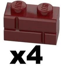 Lego Part 98283 BRICK Masonry Dark Red 1 x 2 Stud Modified Profile Qty 4 RD01