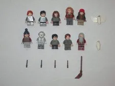 Harry Potter Lego Minifigure Lot Figures, Hedwig the Snowy Owl, Wands, Broom